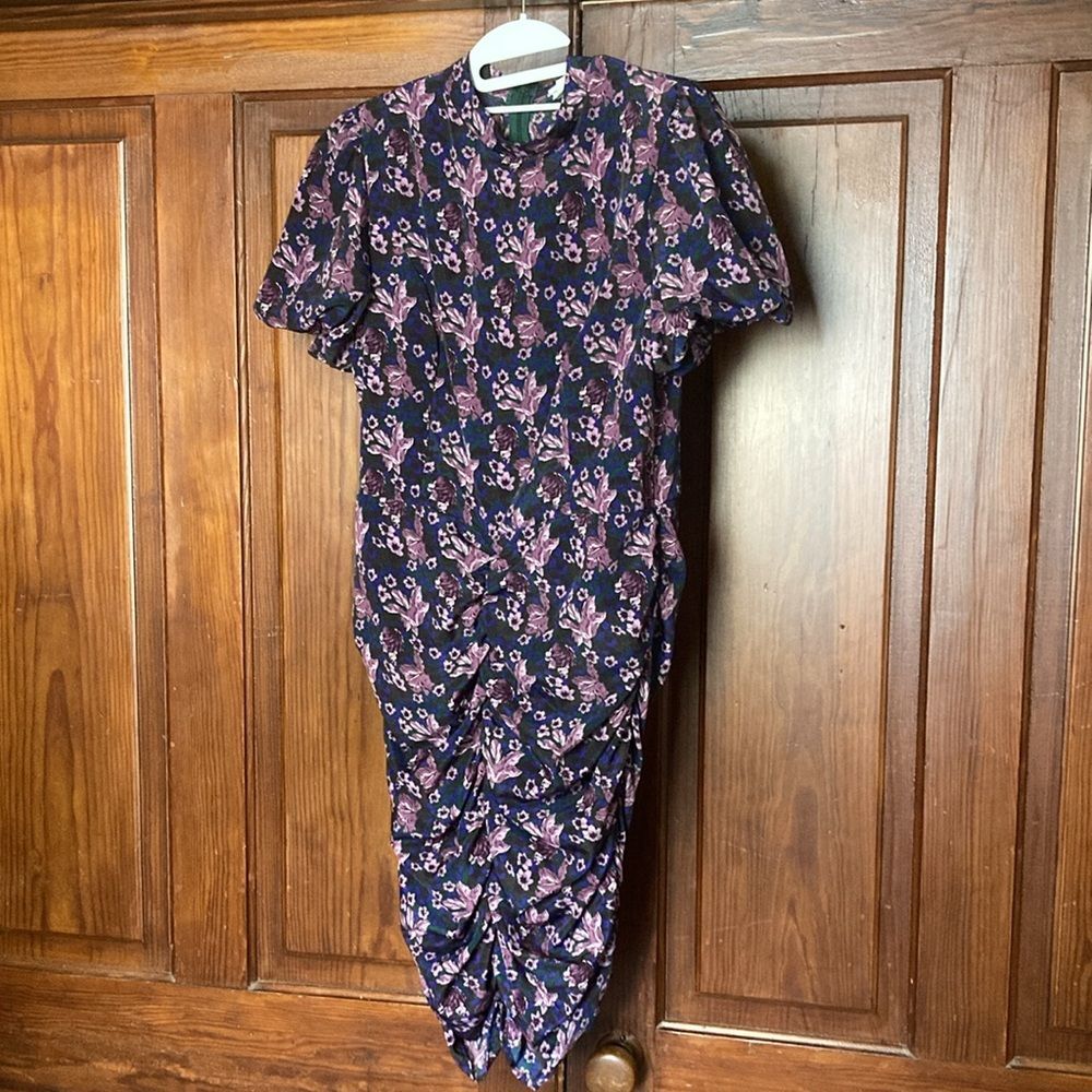 Melrose and Market Purple Floral Ruched Puff Short Sleeve Mini Dress Size L